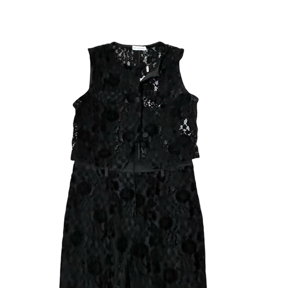 Avec Les Filles Black Lace Two Piece Suit Set Luxe Chic Vest Flared Pants Small - Picture 5 of 11
